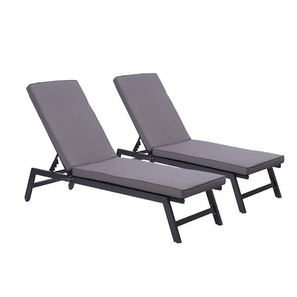 Tidoin 75 in. W x 20 in. D x 12 in. H 2-Piece Gray Metal Outdoor Chaise Lounge with Gray Cushion