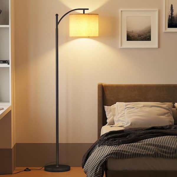62in. Black Arc Floor Lamp, Modern Floor Lamp with 9W 3-Color Tempe Bulb, Metal Standing w/ Adjustable Hanging Lampshade