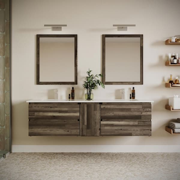Fresca Formosa 70 in. Wall Mount Floating Double Bath Vanity Cabinet without Top in Acacia