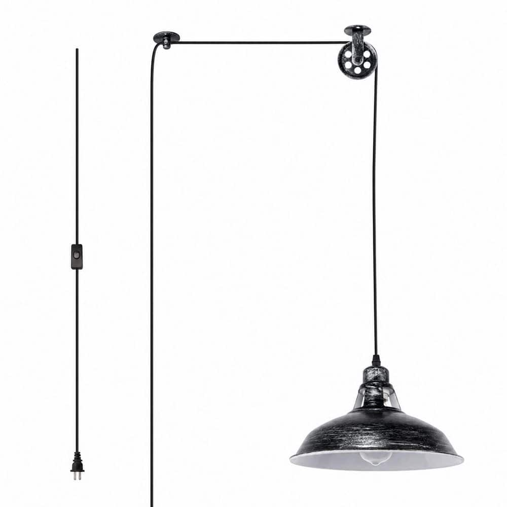 1-Light Gray Black Plug-In Industrial Bowl Shaded Pendant Light Hanging lamp with 16.4 ft. Cord On/Off Switch price history on PriceWatchPro