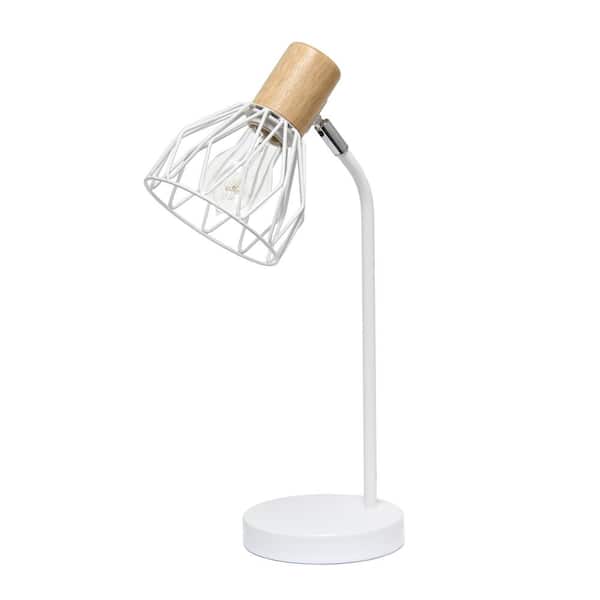 Simple Designs 18.19 in. Industrial Farmhouse Fusion Task & Reading Adjustable Cage Wire Office Accent Desk Lamp, White