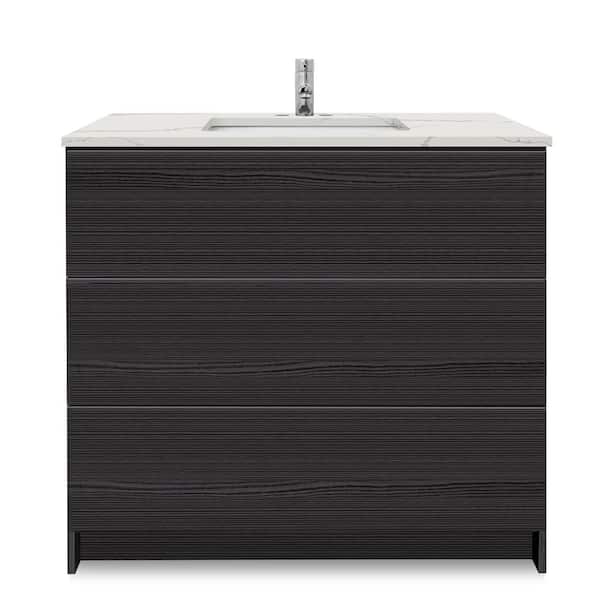Element  36 in. x W x 22 in. D x 35 in. H Bath Vanity in Ebony with Calacatta White Quartz Top