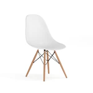 Elon Series White Plastic Side Chair with Wooden Legs