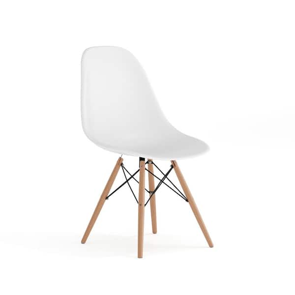 Carnegy Avenue Elon Series White Plastic Side Chair with Wooden Legs