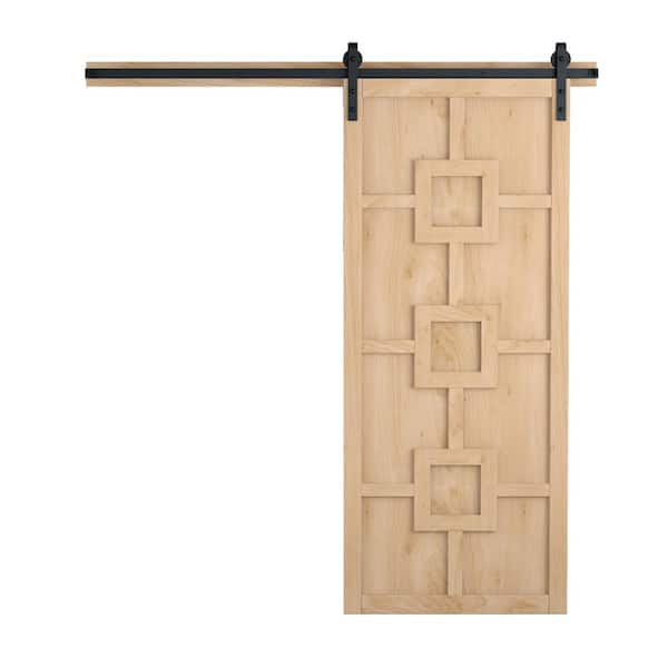 VeryCustom 30 in. x 84 in. The Mod Squad Unfinished Wood Sliding Barn Door with Hardware Kit in Stainless Steel