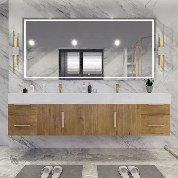Bethany 84 in. W x 20 in. D x 22 in. H Double Sink Floating Bath Vanity in Oak with White Acrylic Top