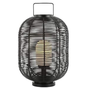 Kandella 26.7 in. Outdoor Woven Oval Asian LED Lantern, Black
