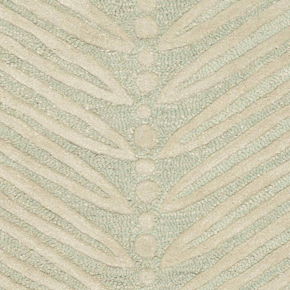 Handmade Green Wool and Viscose Chevron Leaves Rug