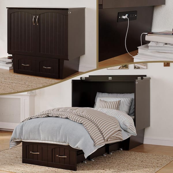 AFI Nantucket Murphy Bed Espresso Twin Chest with Charging Station and Cool Soft Mattress