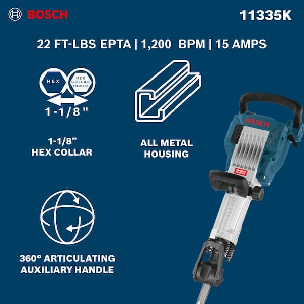 15 Amp 1-1/8 in. Corded Concrete Electric Hex Breaker Hammer Kit with Hard Carrying Case with Wheels