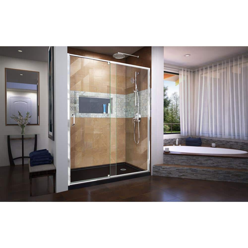 Flex 60" Brushed Nickel Frameless Pivot Shower Door with Clear Glass