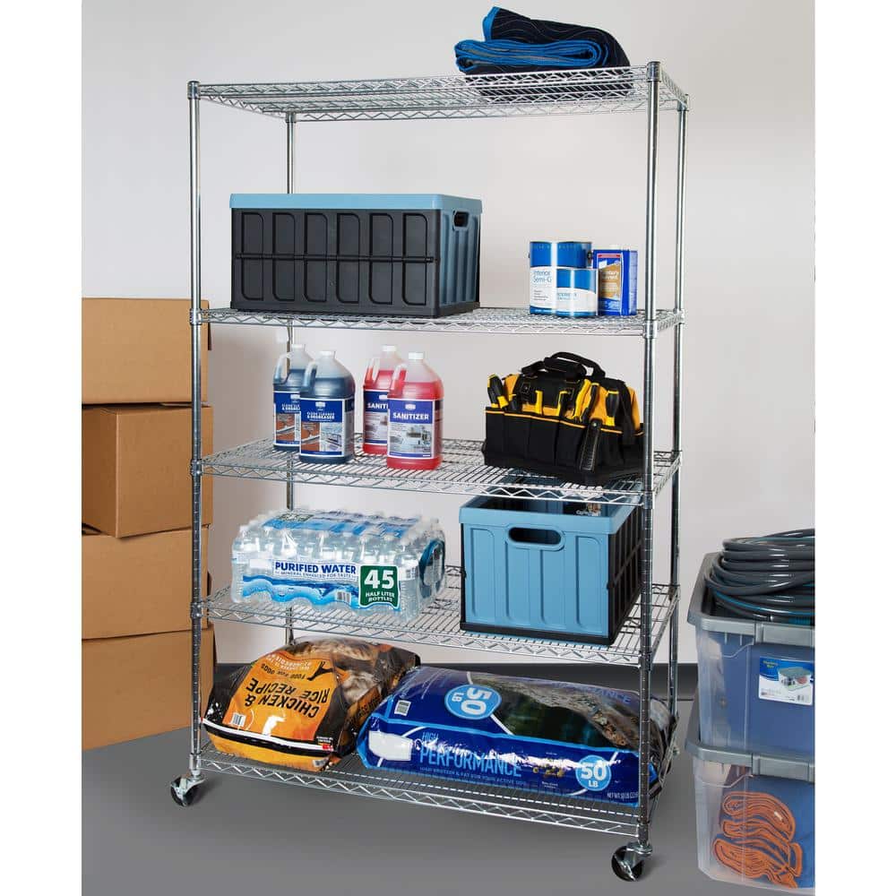 UltraDurable 5-Tier Chrome Steel Wire Shelving, 48" x 24" x 72"