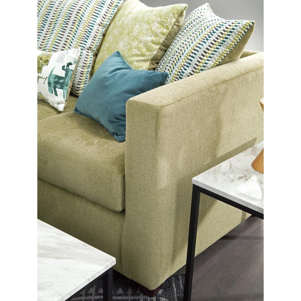 Fern Green Chenille Fabric 2-Piece Sectional Sofa with Throw Pillows