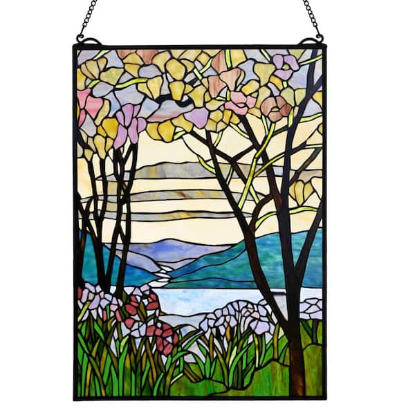 Dale Tiffany Magnolia Abstact Wall Art Decor / Suncatcher with Hand Rolled Art Glass style 18 in. x 26 in.