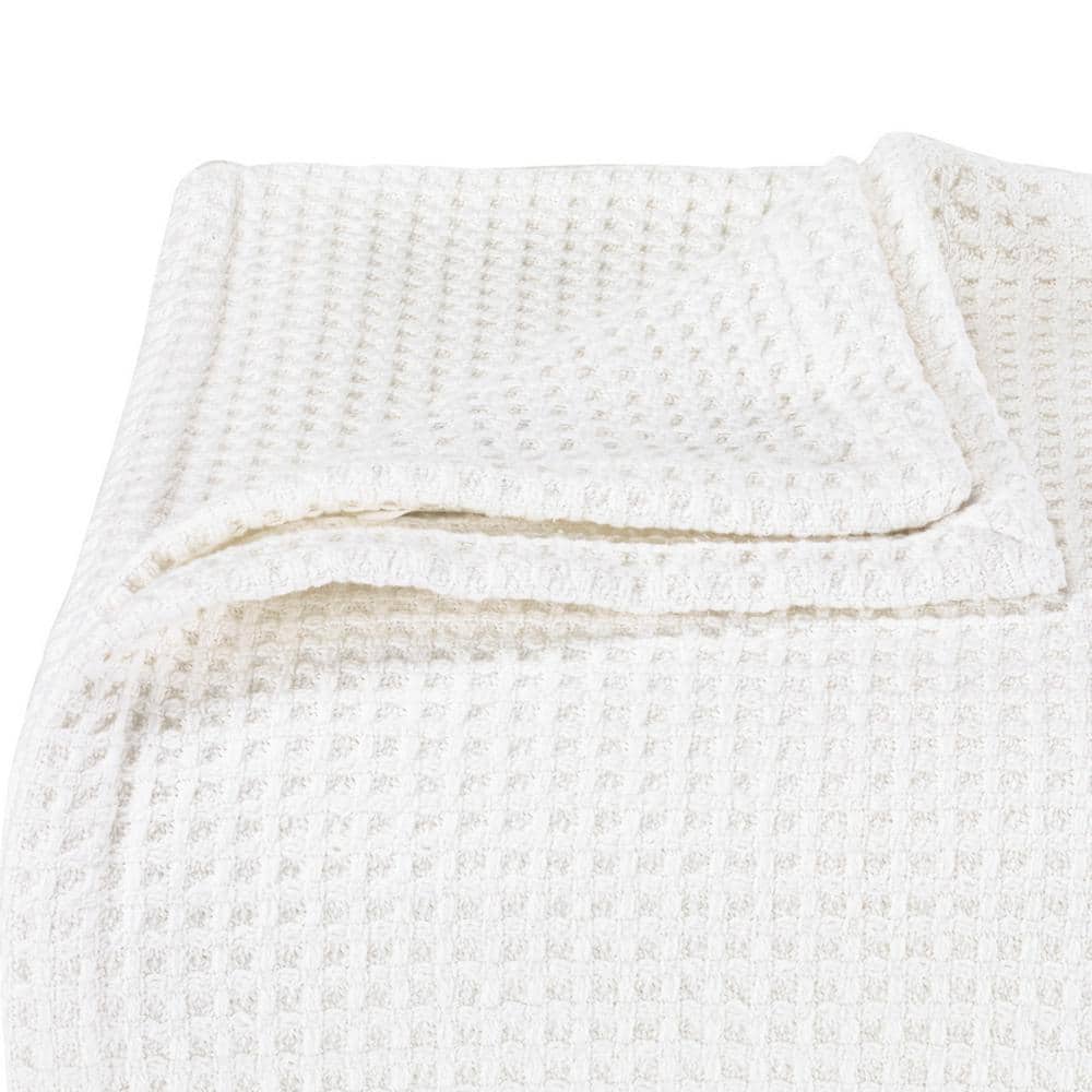 Sumptuous Knitted Cotton King Blanket in White - Reversible and Machine Washable