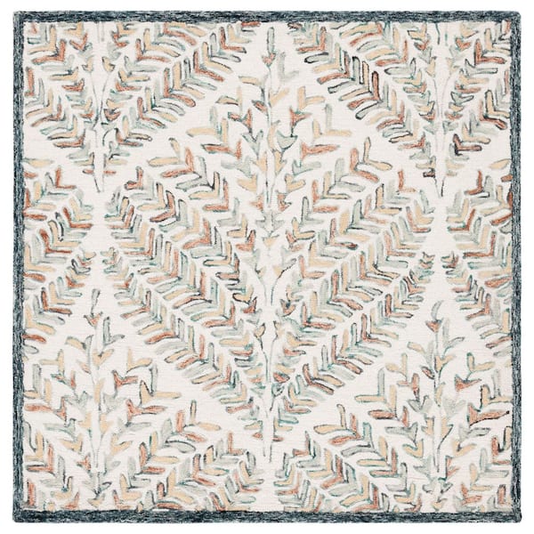 Capri 5 x 5 Ivory/Green Leaf Square Rug