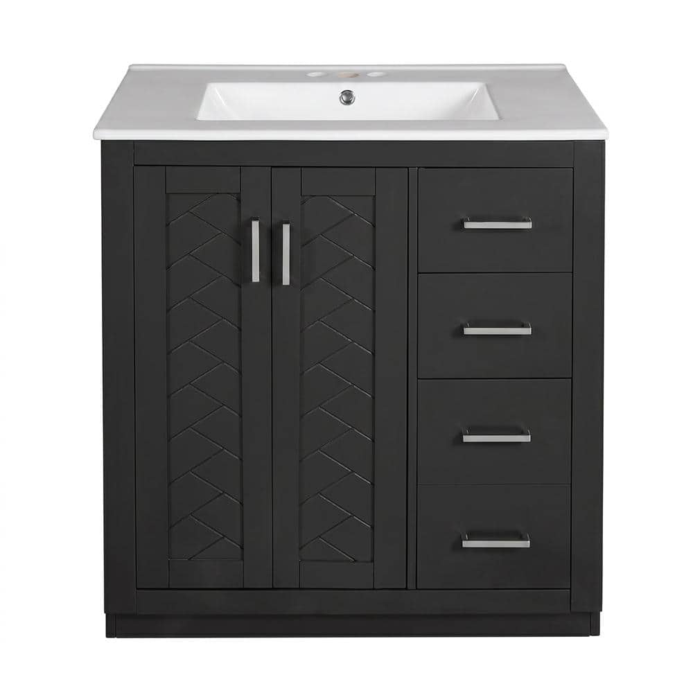 30 in. W x 18 in. D x 34 in. H Freestanding Bath Vanity in Black with White Ceramic Top price history on PriceWatchPro