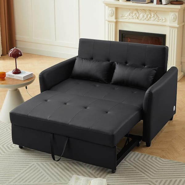 Nestfair 51.57 in. Black PU Leather Upholstered Twin Size Sofa Bed