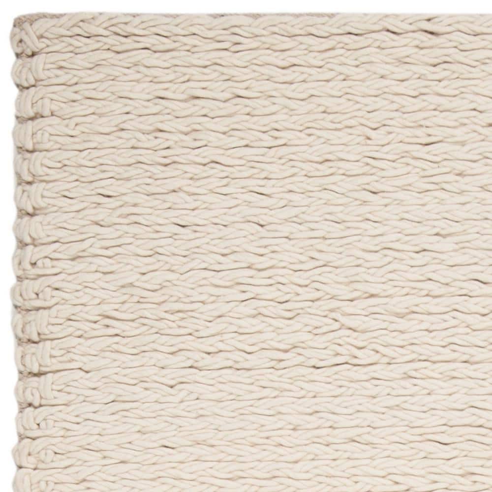 Ivory Braided Hand-Tufted Wool Square Area Rug, 5' x 8'