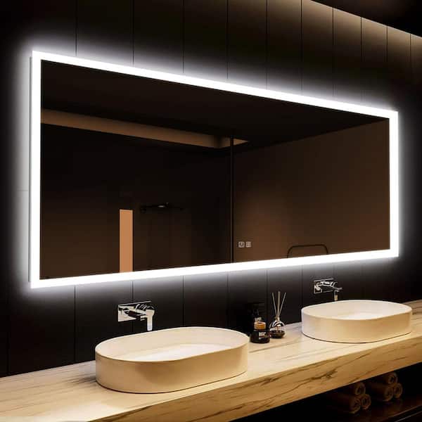 HOMEIBRO 60 in. W x 40 in. H Rectangular Frameless LED Light with 3-Color and Anti-Fog Wall Mounted Bathroom Vanity Mirror