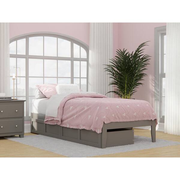 AFI Colorado Grey Twin Extra Long Solid Wood Storage Platform Bed with USB Turbo Charger and 2 Extra Long Drawers