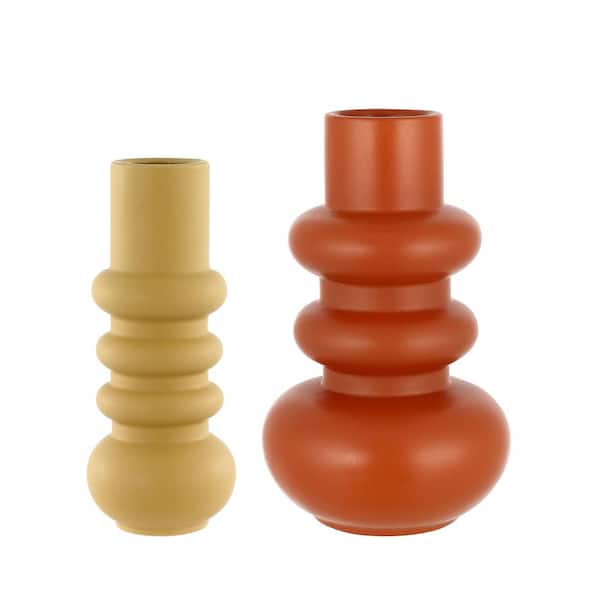SAFAVIEH Theissa 11.25 in. Glazing Orange/Pale Yellow Decorative Vase (Set of 2)