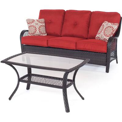 Orleans Brown 2-Piece All-Weather Wicker Patio Conversation Set with Autumn Berry Cushions