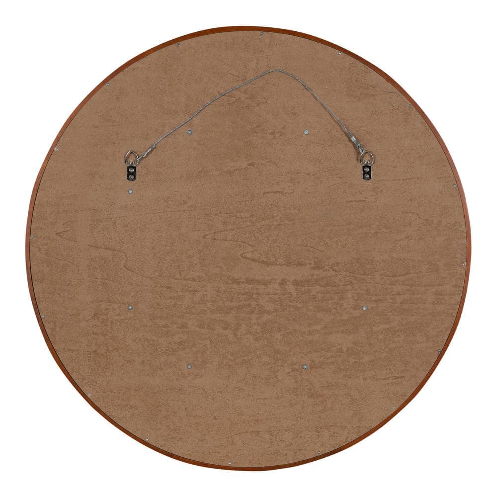 Mid-Century Boho-Chic Round Walnut Wood Wall Mirror, 30"