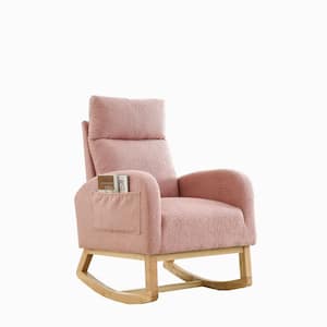 Pink Modern Fabric Accent High Backrest Lounge Arm Rocking Chair