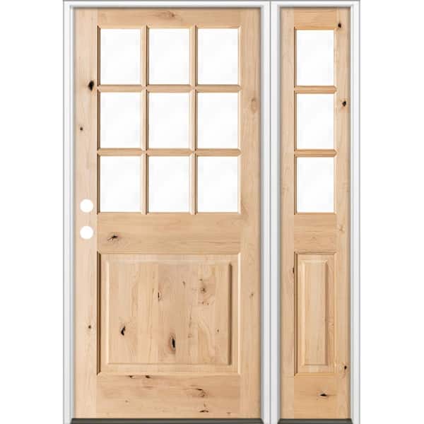 Krosswood Doors 50 in. x 80 in. Craftsman Knotty Alder 9-Lite Unfinished Right-Hand Inswing Prehung Front Door with Right Hand Sidelite