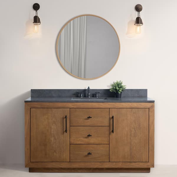 60 in. W x 22 in. D x 38 in. H Single Sink Bathroom Vanity in Tan with Black Limestone Top