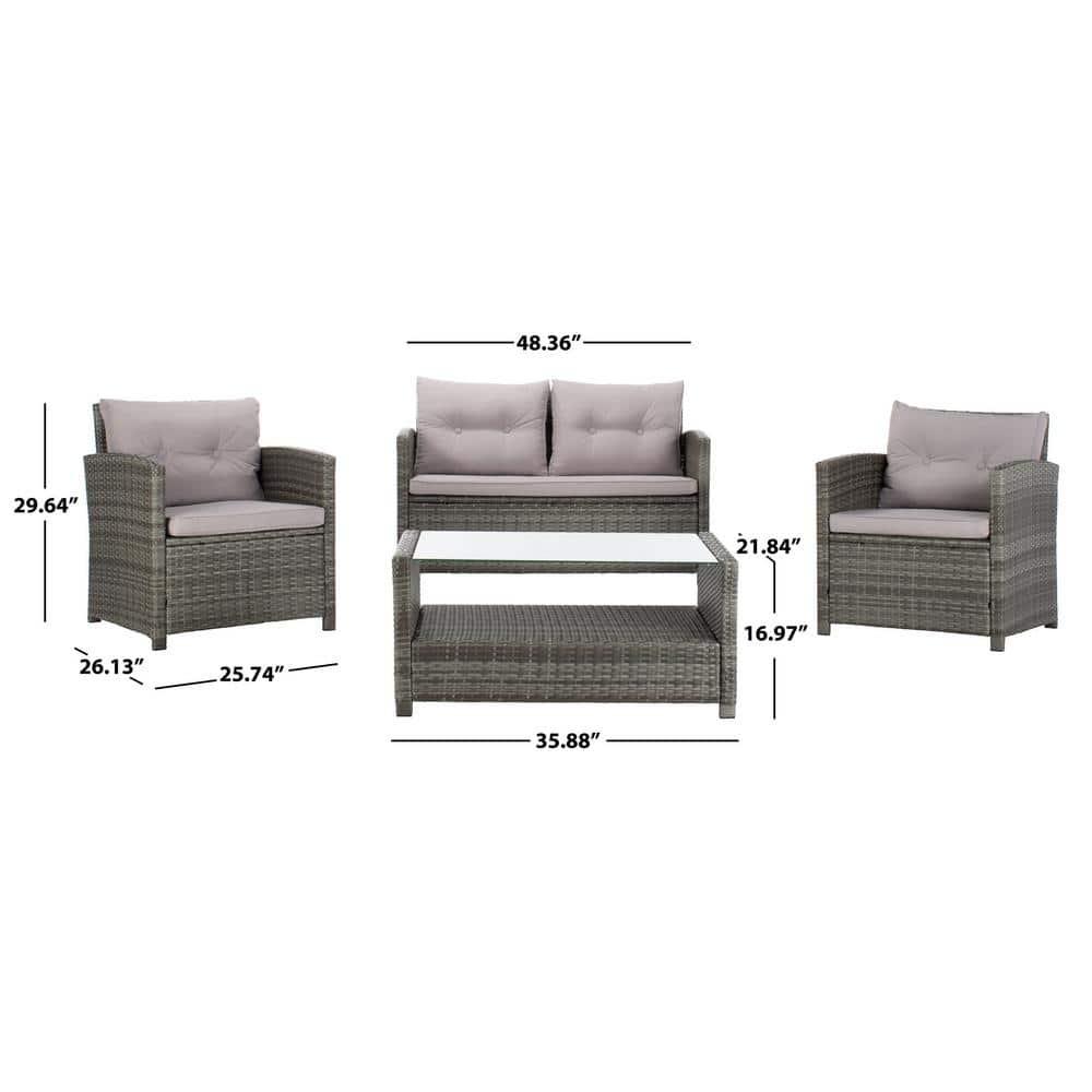 Vellor Gray Wicker 4-Piece Outdoor Patio Set with Cushions