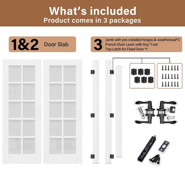 EH PUERTA 56 in. x 80 in. 10-Lite Frosted Glass Universal White