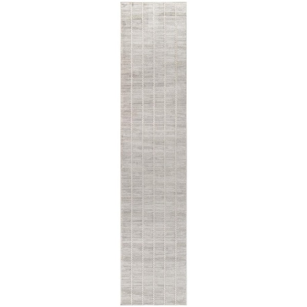 Nourison Serenity Home Light Grey 2 ft. x 8 ft. Linear Contemporary Runner Area Rug