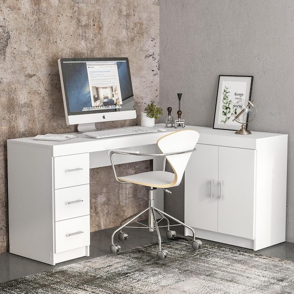 Polifurniture Mayne 60 in. White Corner Desk with Storage