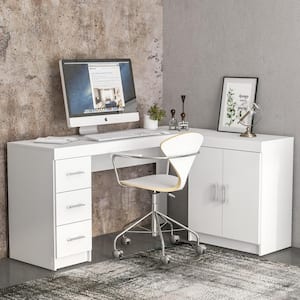 Mayne 60 in. White Corner Desk with Storage