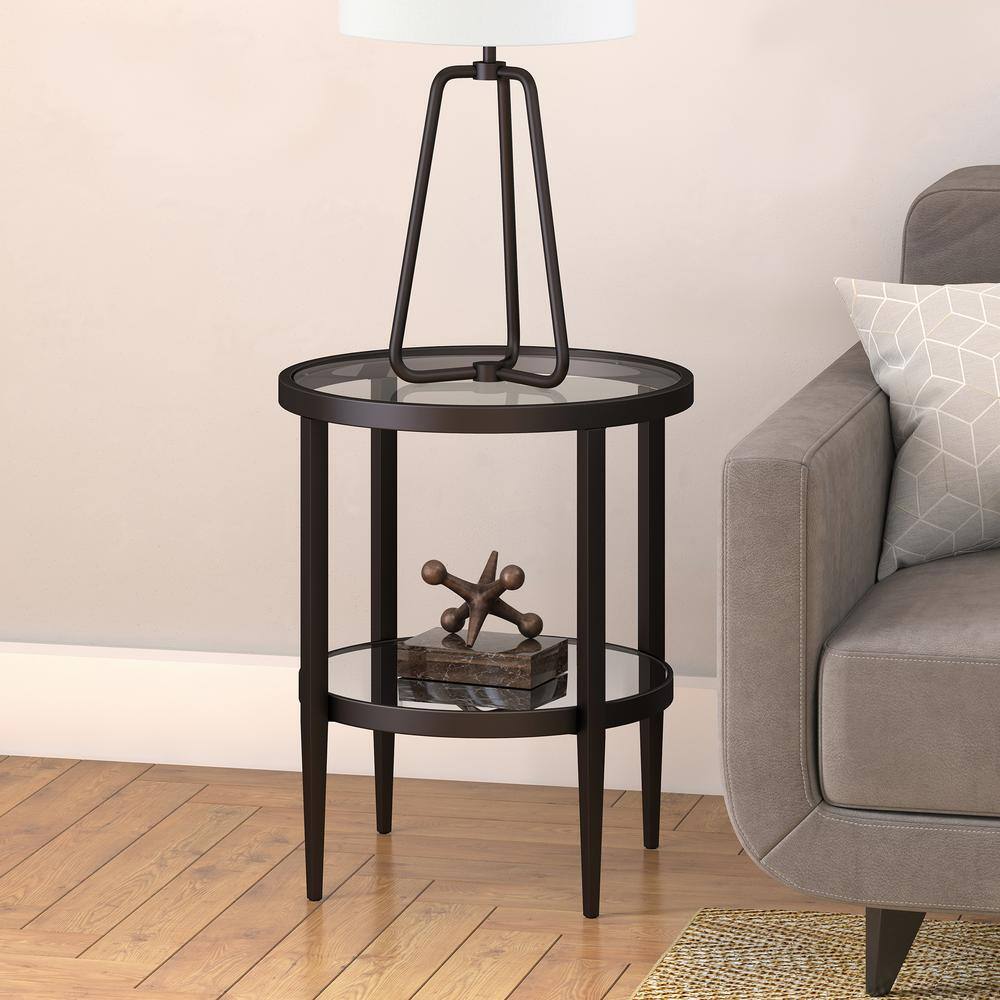 Hera 20" Blackened Bronze Round Metal & Glass Side Table