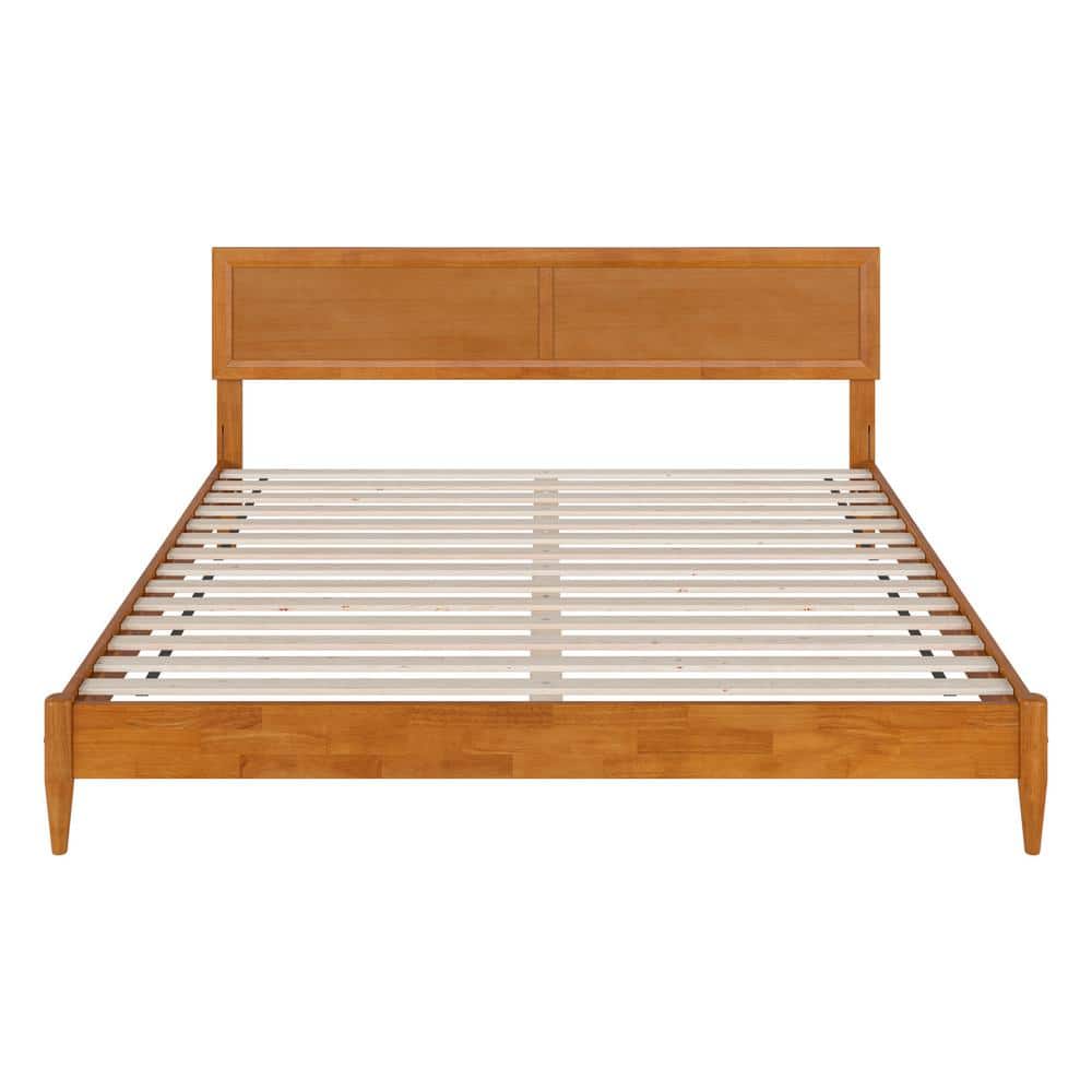 Sophia Light Toffee King Solid Wood Platform Bed with Headboard