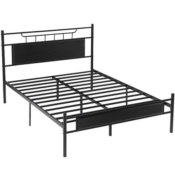 VECELO Industrial Bed Frame, Black Metal Frame Full Platform Bed with ...