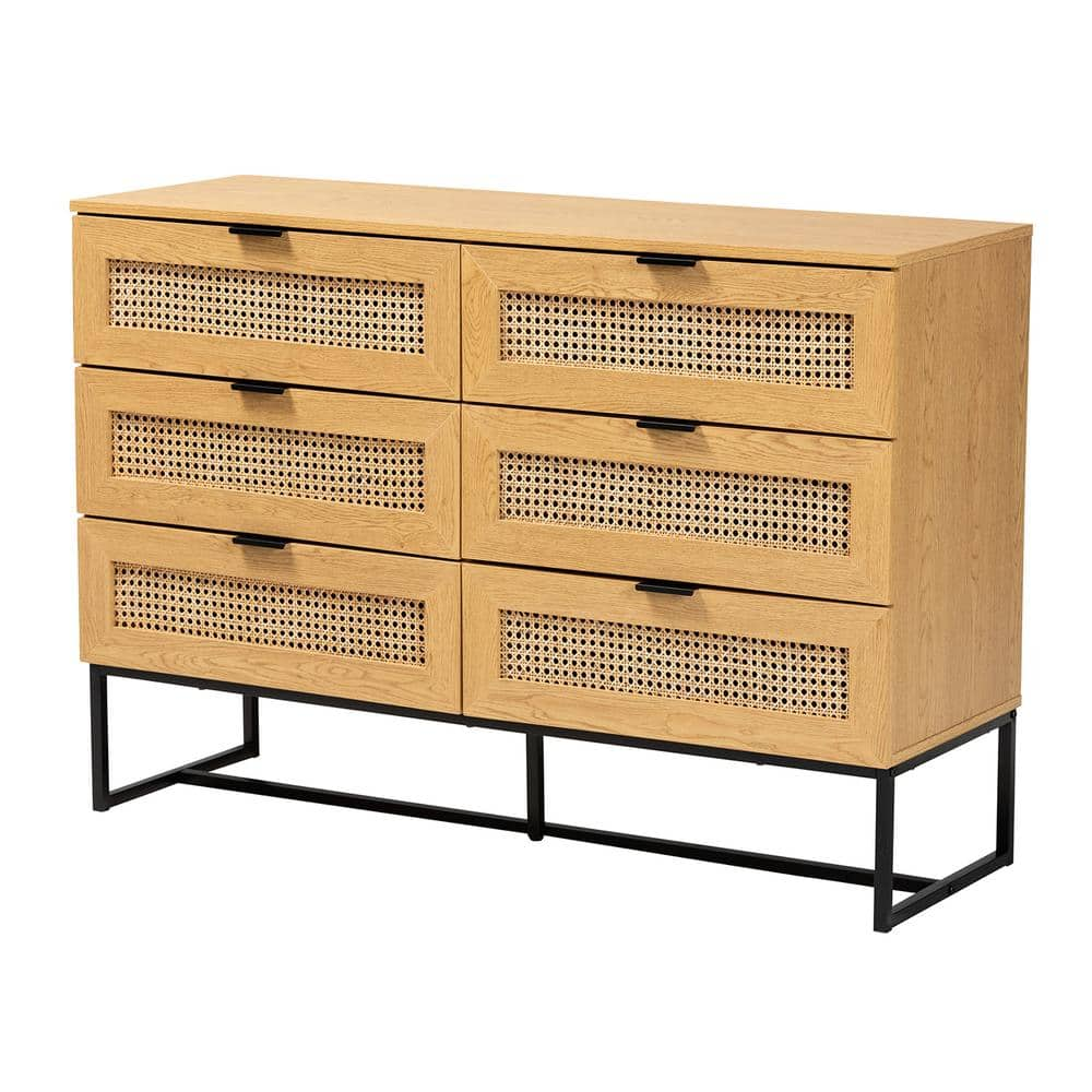 Baxton Studio Sawyer 6 Drawer Oak Brown and Black Dresser Storage