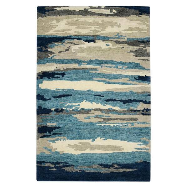 2 ft. x 3 ft. Blue Gray And Ivory Wool Abstract Hand Tufted Area Rug