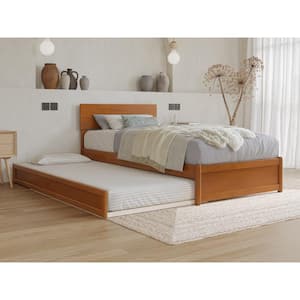 Wesley Light Toffee Natural Bronze Solid Wood Frame Twin XL Platform Bed with Panel Footboard and Twin XL Trundle