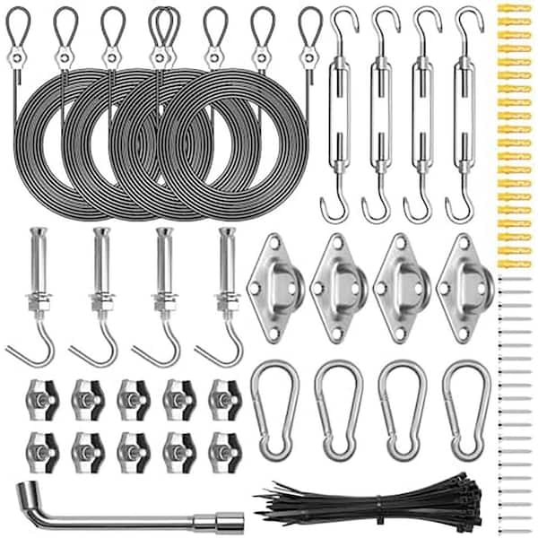 10ft Nylon Coated Steel Wire Rope Heavy Duty Sun Shade Sail Stainless Steel Hardware Kit with Accessories for Outdoor