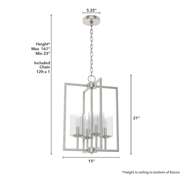 Hunter - Kerrison 4-Light Brushed Nickel Island Pendant Light with Seeded Glass Shades
