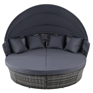 71 in. Gray Wicker Outdoor Patio Day Bed with Sunbrella Gray Cushions