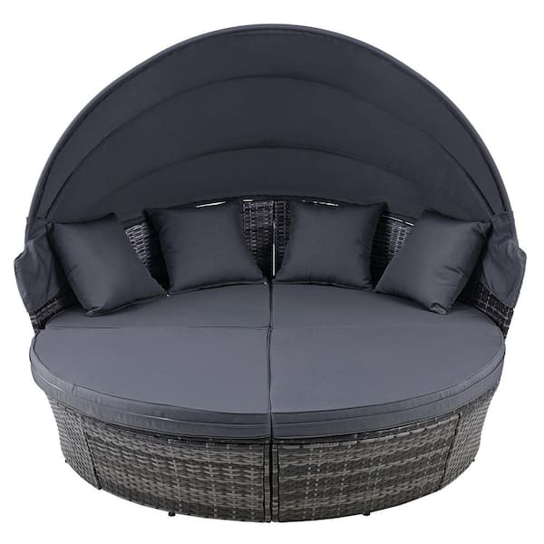 Merra 71 in. Gray Wicker Outdoor Patio Day Bed with Sunbrella Gray Cushions