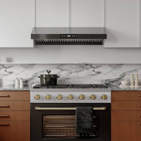 36 in. Ducted Under Cabinet Range Hood with 3-Way Venting Changeable LED Powerful Suction in Black Stainless Steel