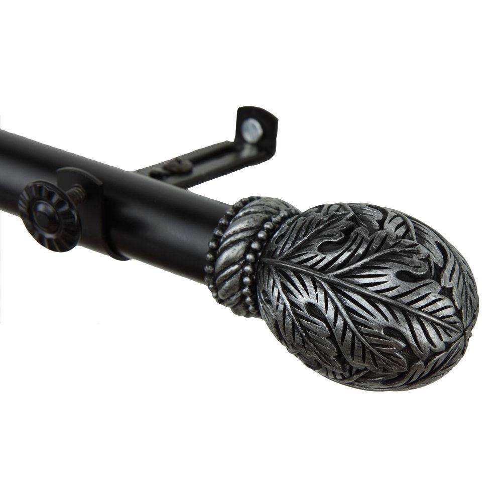 Forest Black Steel Adjustable Single Curtain Rod with Leaf Finials