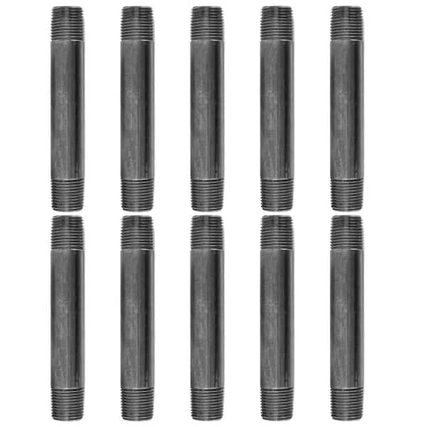 PIPE DECOR 1/2 in. x 5 in. Black Industrial Steel Grey Plumbing Nipple (10-Pack)