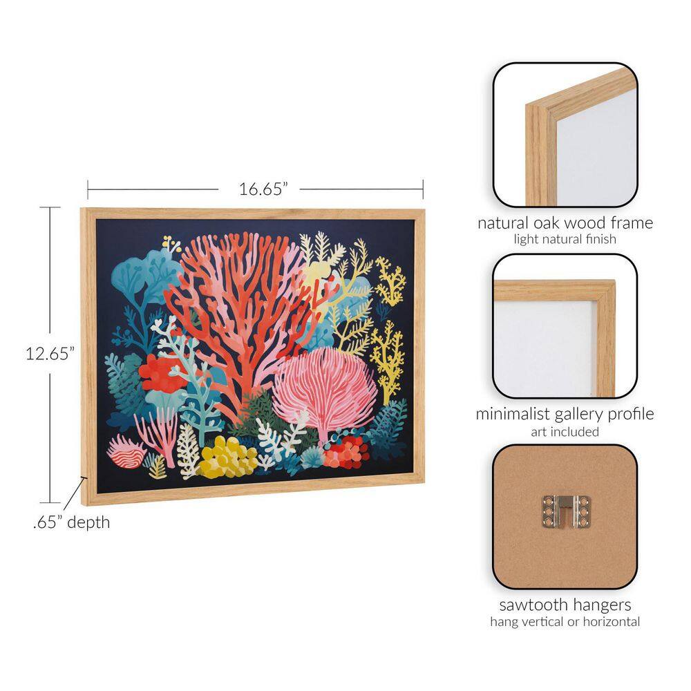 Bright Coral Underwater Ocean Print in Natural Wood Frame